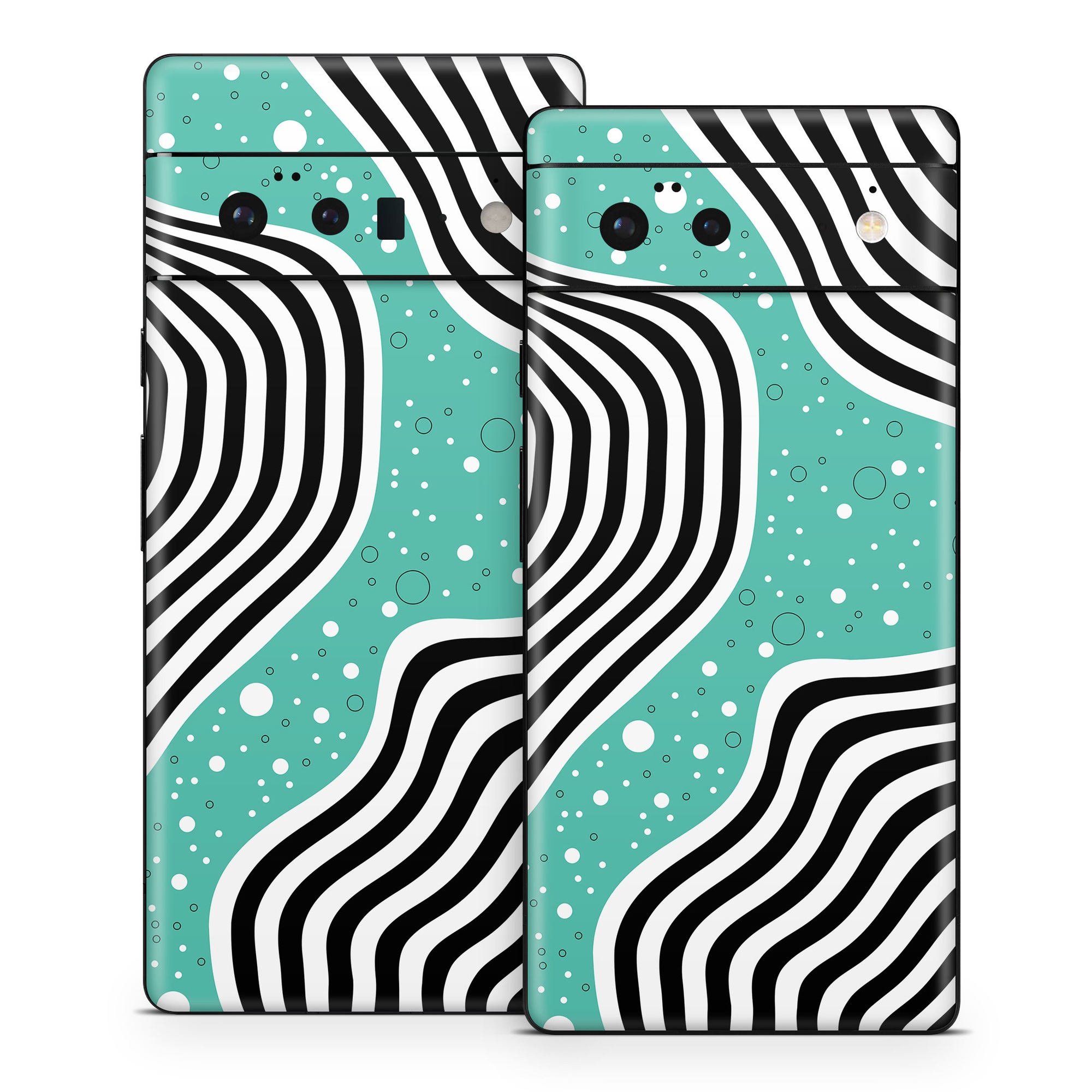 Google Pixel 6 Series Skin design of White, Rectangle, Art, Line, Aqua, Pattern, Electric blue, Visual arts, Font, Graphics, with white, black, blue, green colors