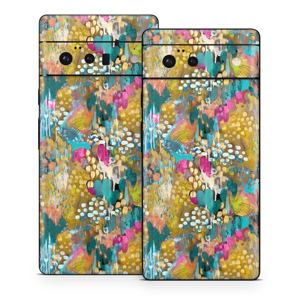 Google Pixel 6 Series Skin design of Pattern, Textile, Design, Art, Visual arts, Wildflower, with green, gray, blue, black, red colors