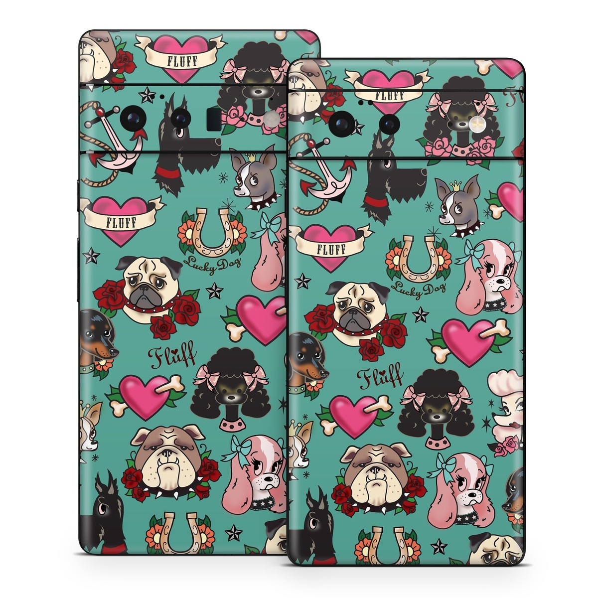 Google Pixel 6 Series Skin design of Cartoon, Pattern, Illustration, Design, Crowd, Textile, Art, with blue, brown, red, white, black, green, gray colors