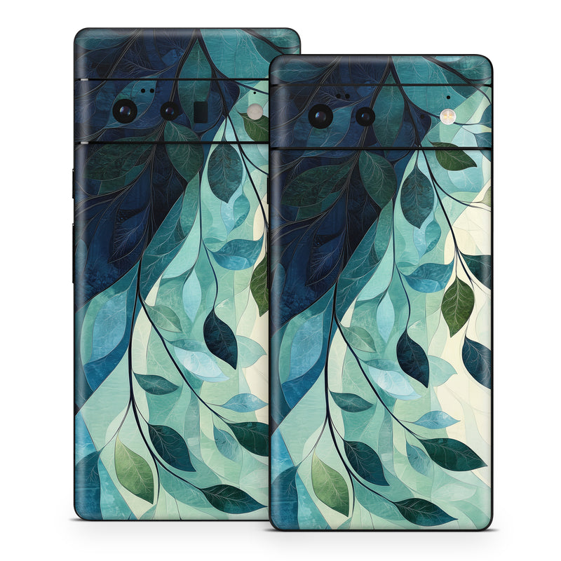 Google Pixel 6 Series Skin design of Blue, Natural material, Modern art, Wallpaper, Paint, Motif, with white, blue, green, yellow colors