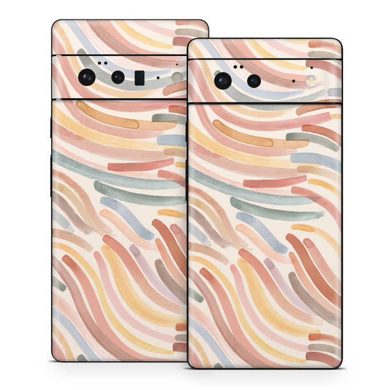 Google Pixel 6 Series Skin design of Orange, Brown, Pink, Design, Wallpaper, Motif, Paint, Pattern, Mixture, Modern art, with white, brown, blue, green, yellow, red colors