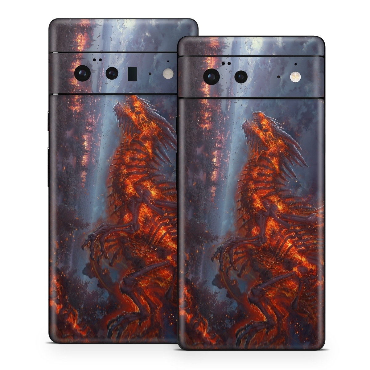 Google Pixel 6 Series Skin design of Geological phenomenon, Dragon, Cg artwork, Sky, Flame, Fictional character, Mythology, Lava, Demon, Heat, with red, blue, black colors