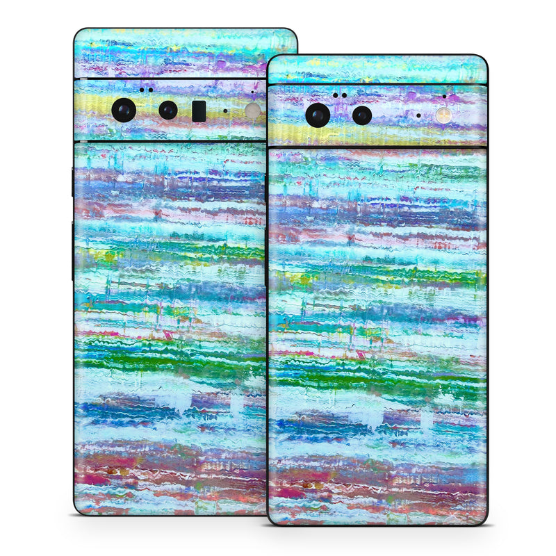 Google Pixel 6 Series Skin design of Blue, Art Paint, Paint, Watercolor painting, Dye, with blue, green, white, yellow, red, purple colors