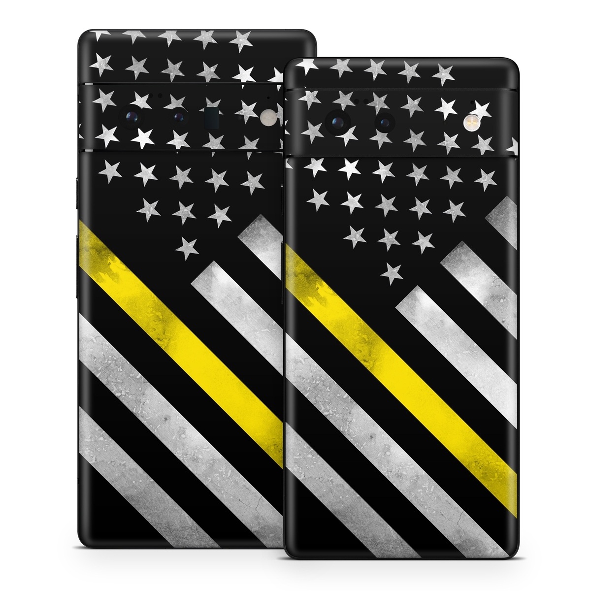 Google Pixel 6 Series Skin design of Flag of the united states, Flag, Yellow, Line, Black-and-white, Pattern, Monochrome, Graphic design, Parallel, with black, white, gray, yellow colors