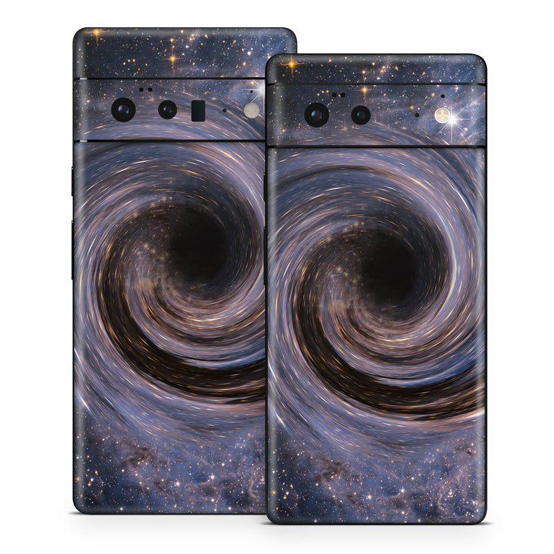 Google Pixel 6 Series Skin design of Spiral, Galaxy, Spiral galaxy, Outer space, Universe, Astronomical object, Astronomy, Vortex, Constellation, Milky Way, with black, white, yellow, orange, gray colors
