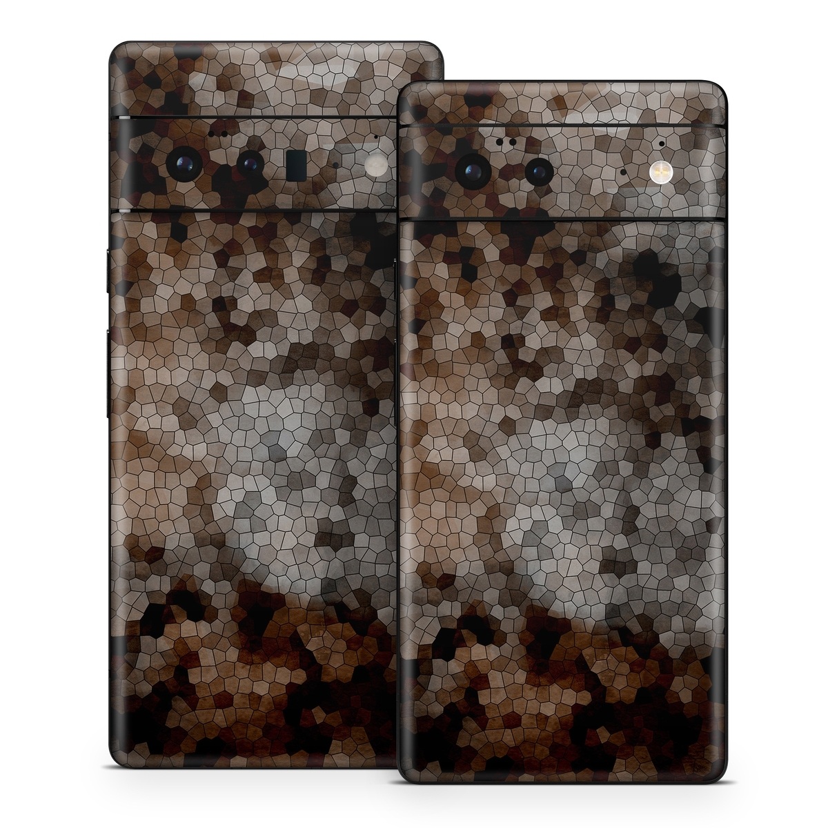 Google Pixel 6 Series Skin design of Brown, Design, Soil, Pattern, Rock, Rust, Granite, Metal, with black, white, gray, brown colors