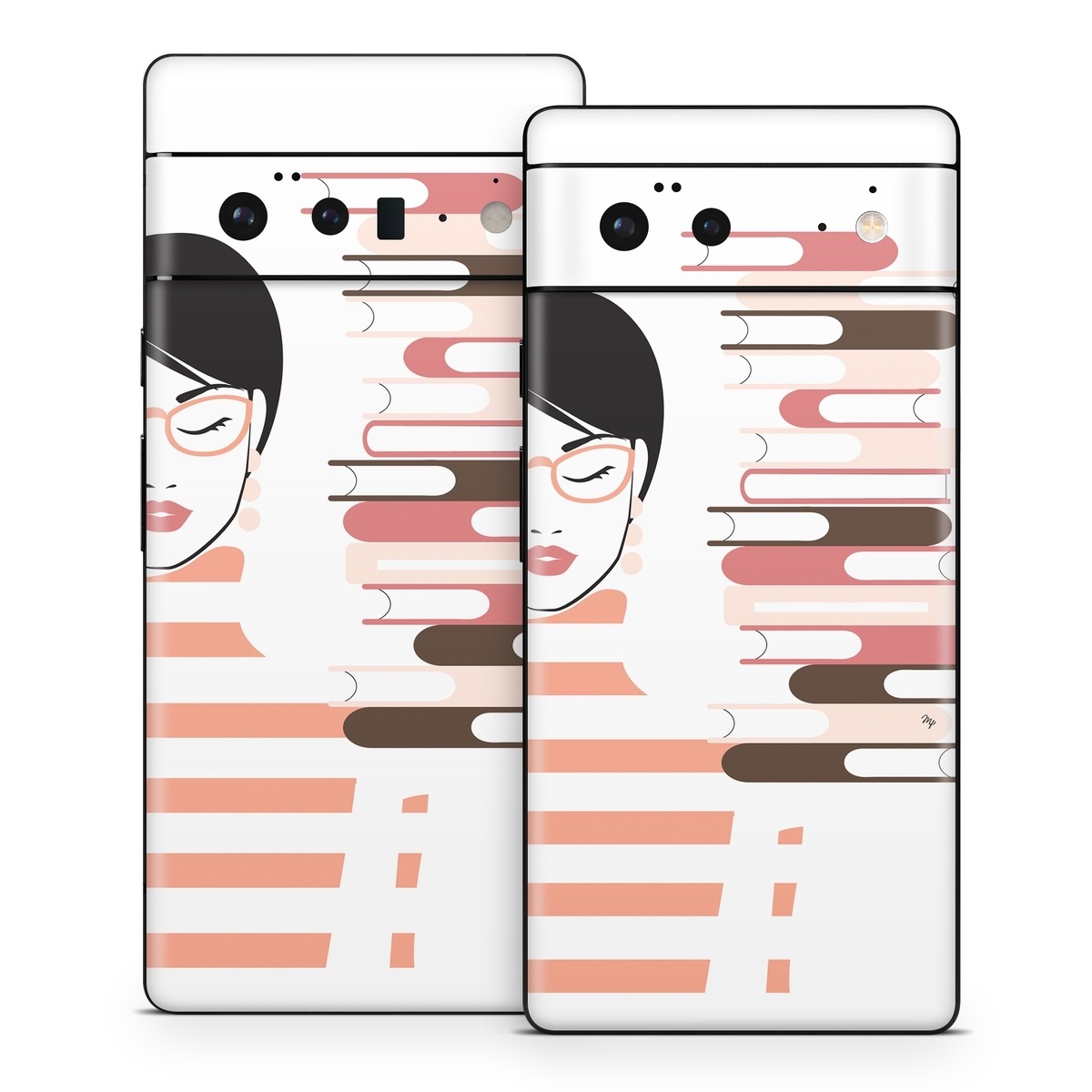 Google Pixel 6 Series Skin design of Eyebrow, Gesture, Font, Carmine, Graphics, Thumb, Art, Illustration, Graphic design, Lipstick, with white, black, pink, brown, red colors