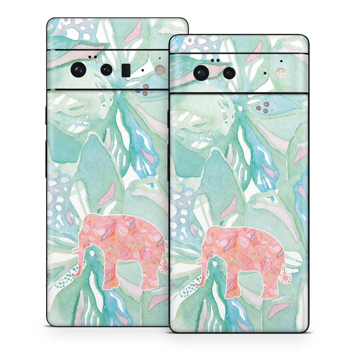 Google Pixel 6 Series Skin design of Aqua, Turquoise, Pattern, Wrapping paper, Design, Illustration, Plant, Gift wrapping, Art, with blue, pink, white, green colors