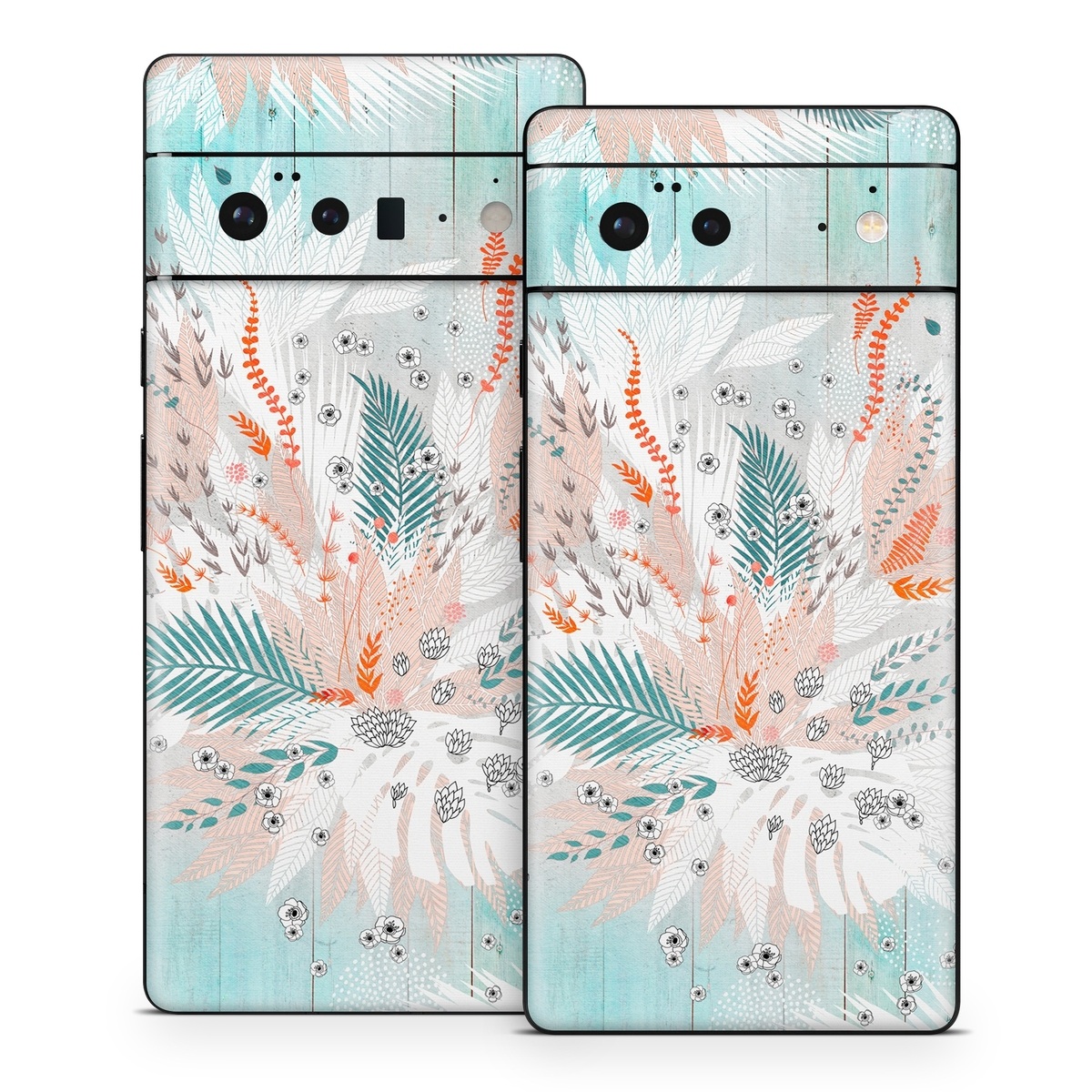 Google Pixel 6 Series Skin design of Aqua, Turquoise, Graphic design, Line, Teal, Illustration, Watercolor paint, Design, Tree, Pattern, with blue, red, orange, white, gray colors