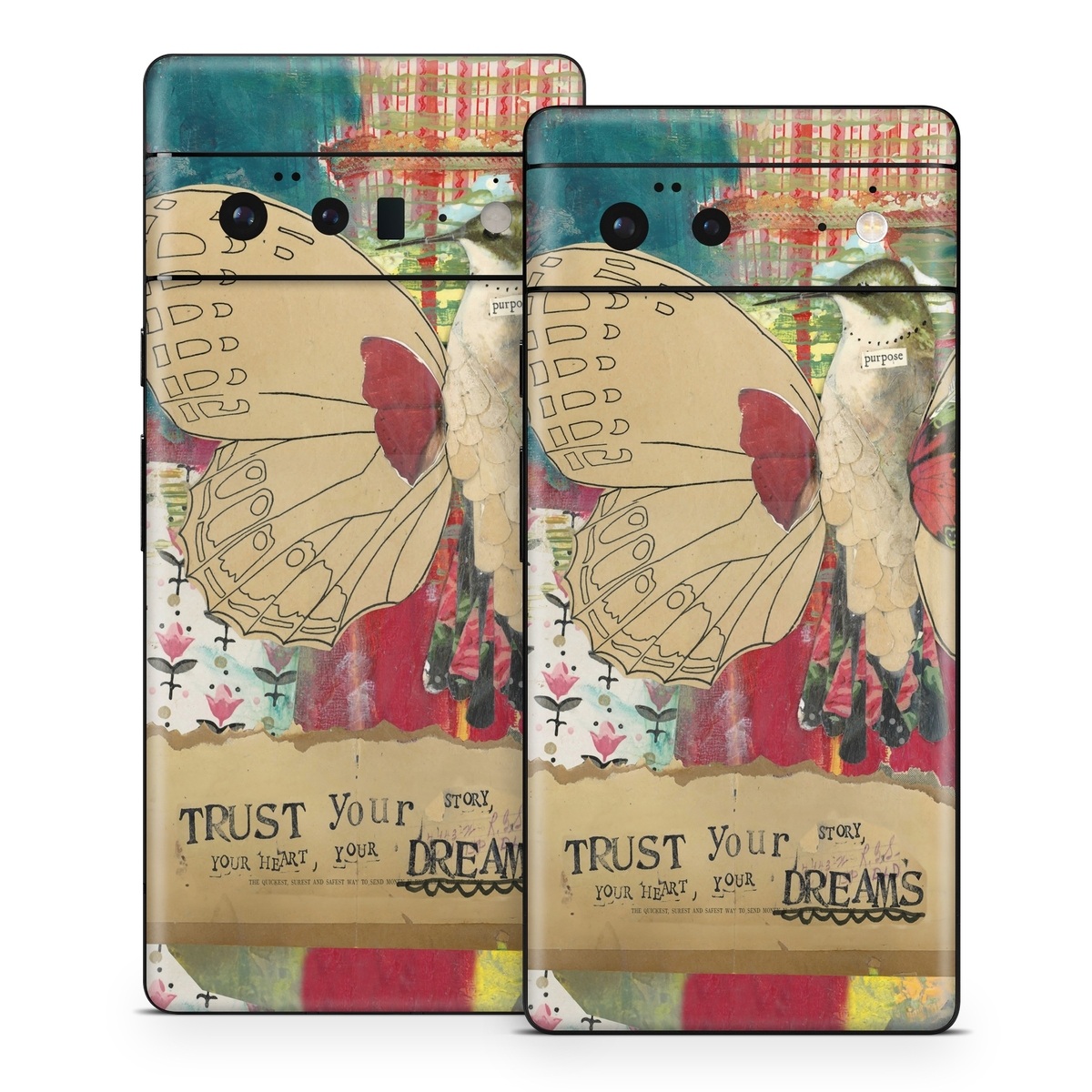 Google Pixel 6 Series Skin design of Butterfly, Insect, Moths and butterflies, Pink, Pollinator, Illustration, Wing, Moth, Art, Invertebrate, with yellow, green, brown, red, blue, pink colors