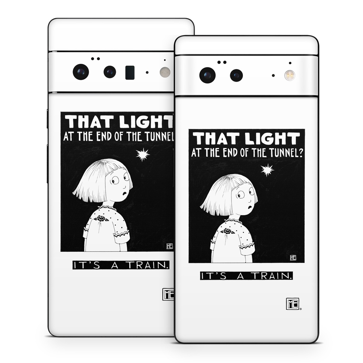 Google Pixel 6 Series Skin design of Cartoon, Poster, Font, Black-and-white, Fictional character, Illustration, Coloring book, with black, white colors