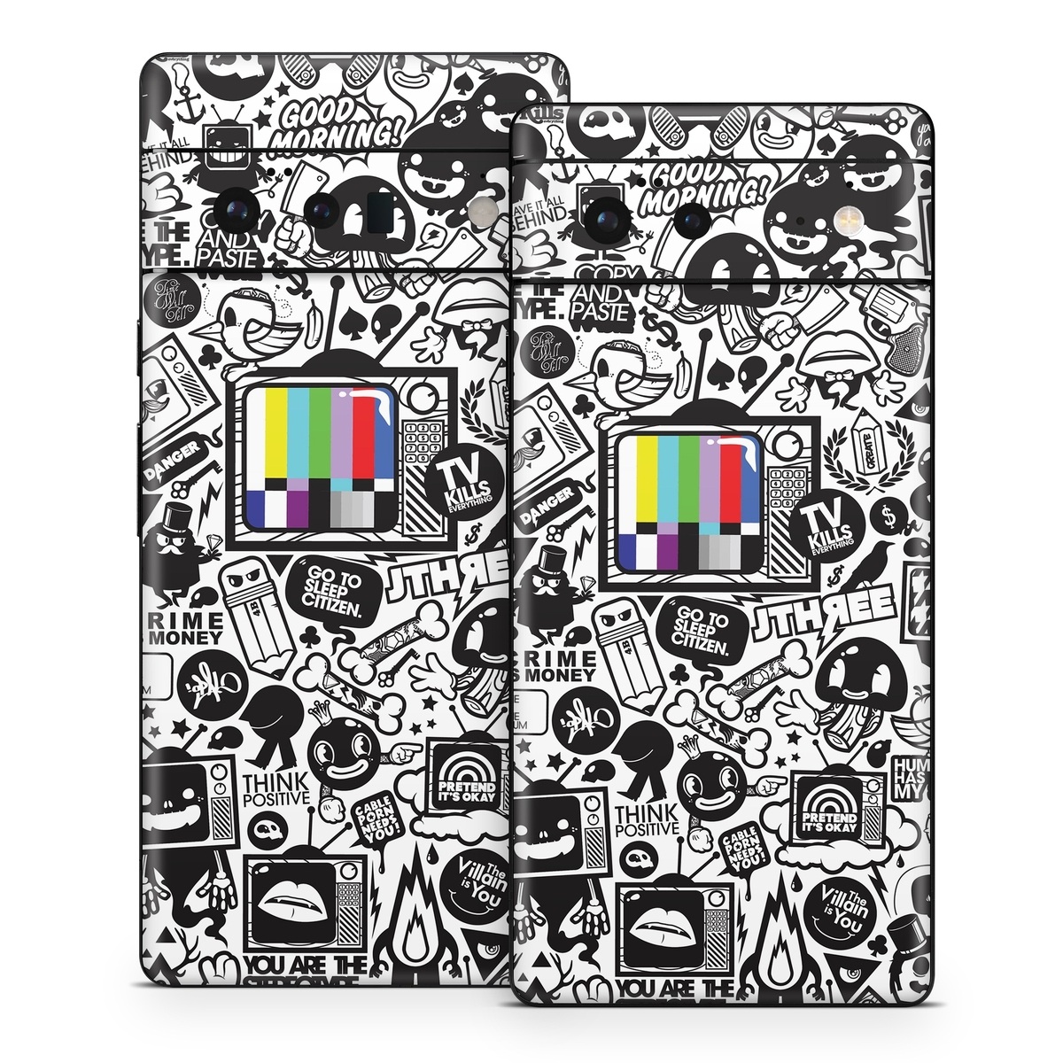 Google Pixel 6 Series Skin design of Pattern, Drawing, Doodle, Design, Visual arts, Font, Black-and-white, Monochrome, Illustration, Art, with gray, black, white colors
