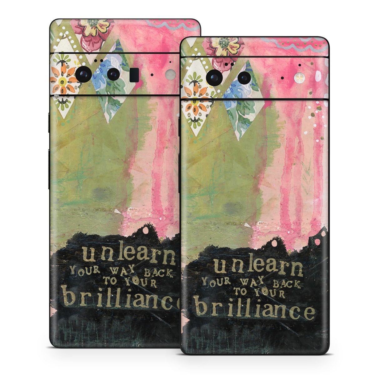 Google Pixel 6 Series Skin design of Green, Pink, Textile, Pattern, Art, Visual arts, Magenta, Linens, Quilting, with red, pink, black, green colors