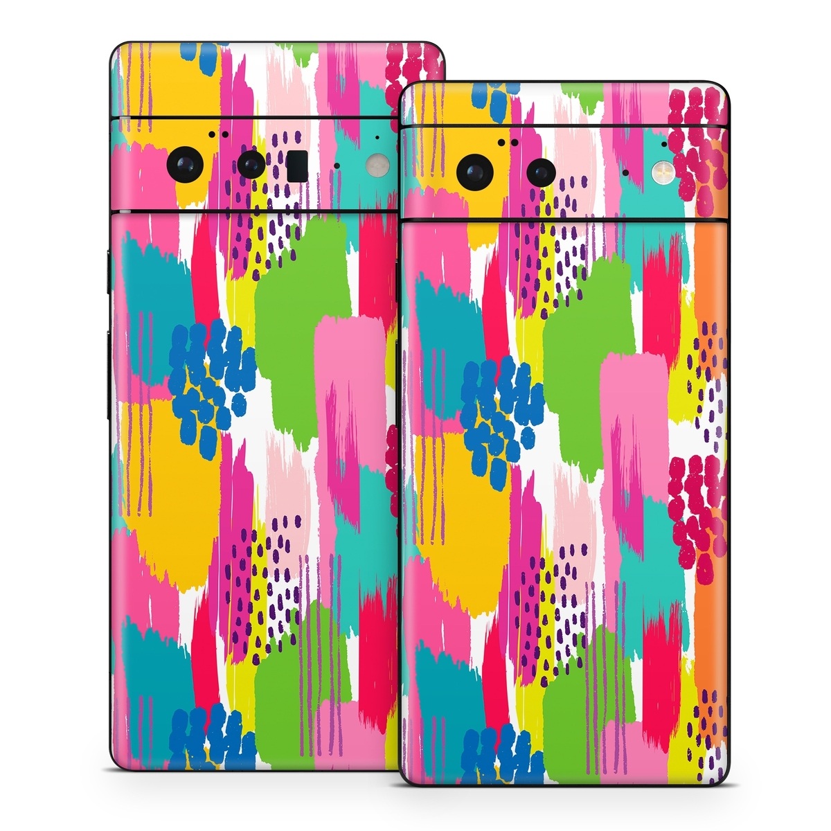 Google Pixel 6 Series Skin design of Colorfulness, Textile, Rectangle, Font, Line, Painting, Art, Magenta, Material property, Pattern, with white, pink, yellow, orange, blue, red colors