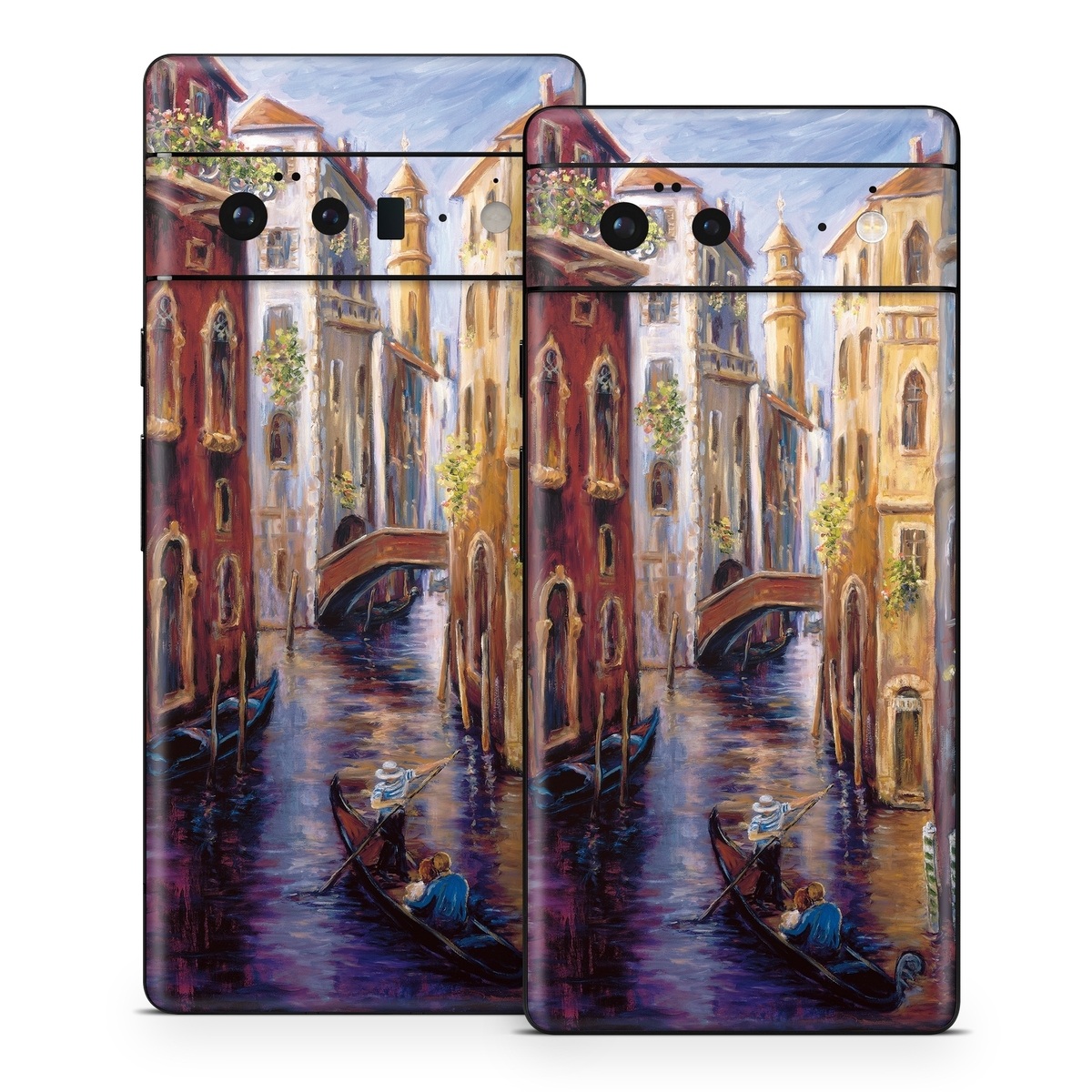 Google Pixel 6 Series Skin design of Painting, Watercolor paint, Waterway, Gondola, Canal, Art, Modern art, Acrylic paint, Visual arts, Building, with black, gray, red, green, blue, pink colors