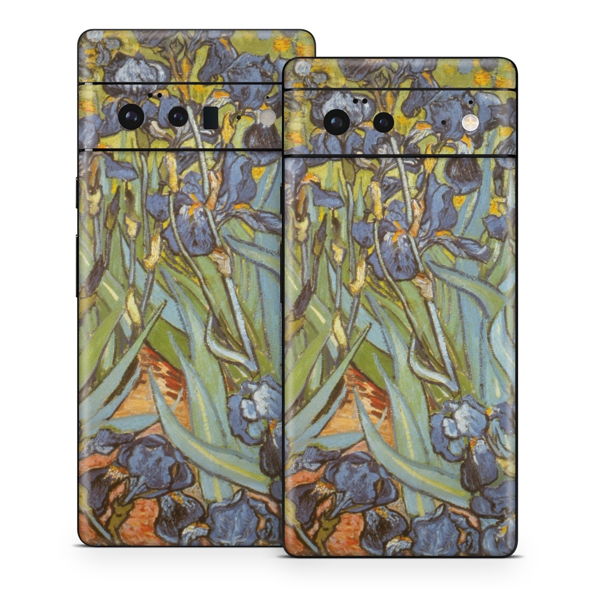 Google Pixel 6 Series Skin design of Painting, Plant, Art, Flower, Iris, Modern art, Perennial plant, with gray, green, black, red, blue colors