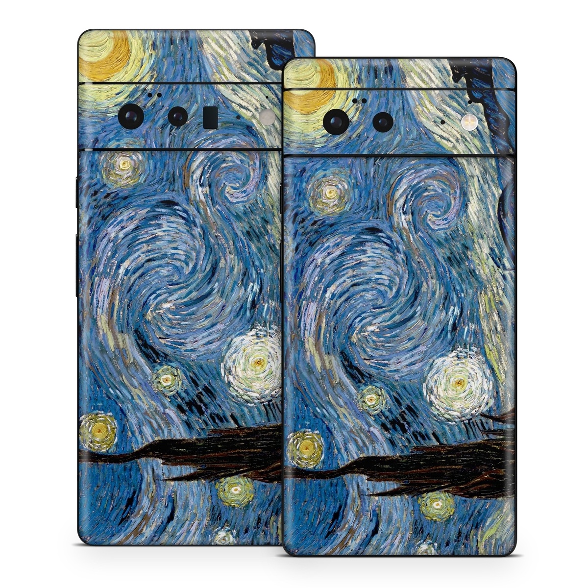 Google Pixel 6 Series Skin design of Painting, Purple, Art, Tree, Illustration, Organism, Watercolor paint, Space, Modern art, Plant, with gray, black, blue, green colors