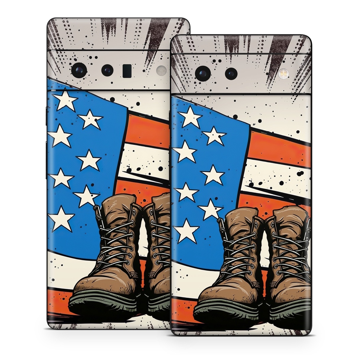 Google Pixel 6 Series Skin design of Footwear, Shoe, Walking shoe, Outdoor shoe, Line, Flag of the united states, Sneakers, Font, Art, Human leg, with red, blue, white, black, brown, gray colors