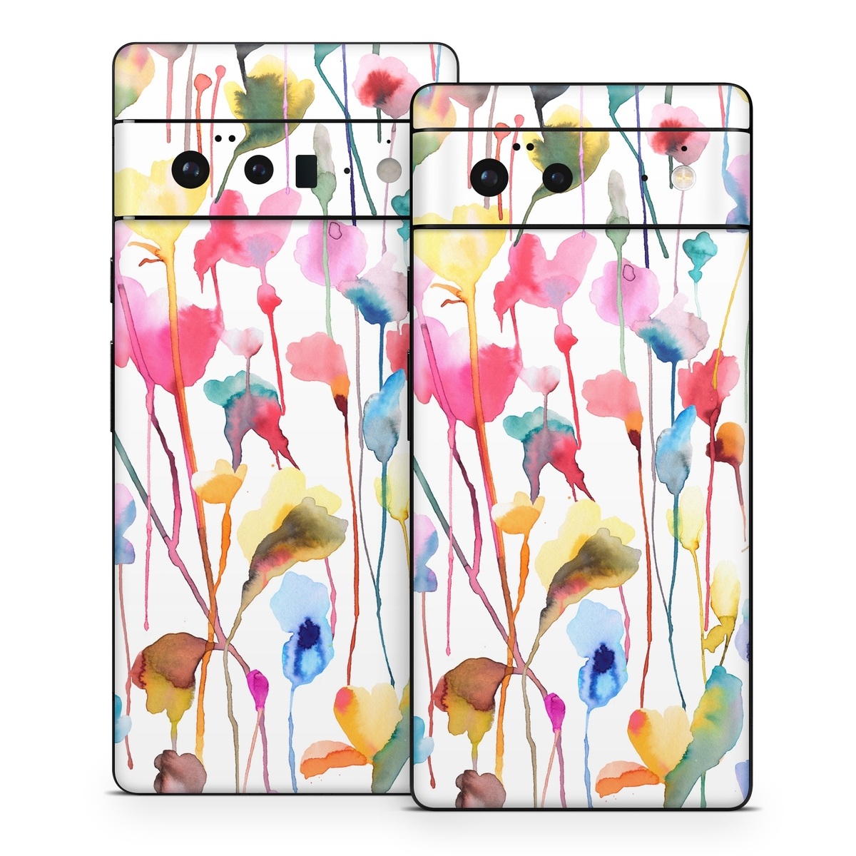 Google Pixel 6 Series Skin design of Plant, Petal, Art, Font, Pattern, Automotive wheel system, Event, Visual arts, Party supply, Pole, with white, red, pink, yellow, orange, green, blue, purple colors