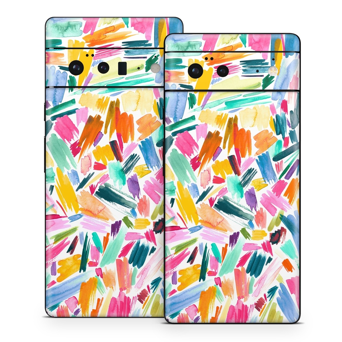 Google Pixel 6 Series Skin design of Colorfulness, Art, Triangle, Pattern, Painting, Symmetry, Creative arts, Paint, Electric blue, Art paint, with white, pink, blue, yellow, orange, red, green, gray colors