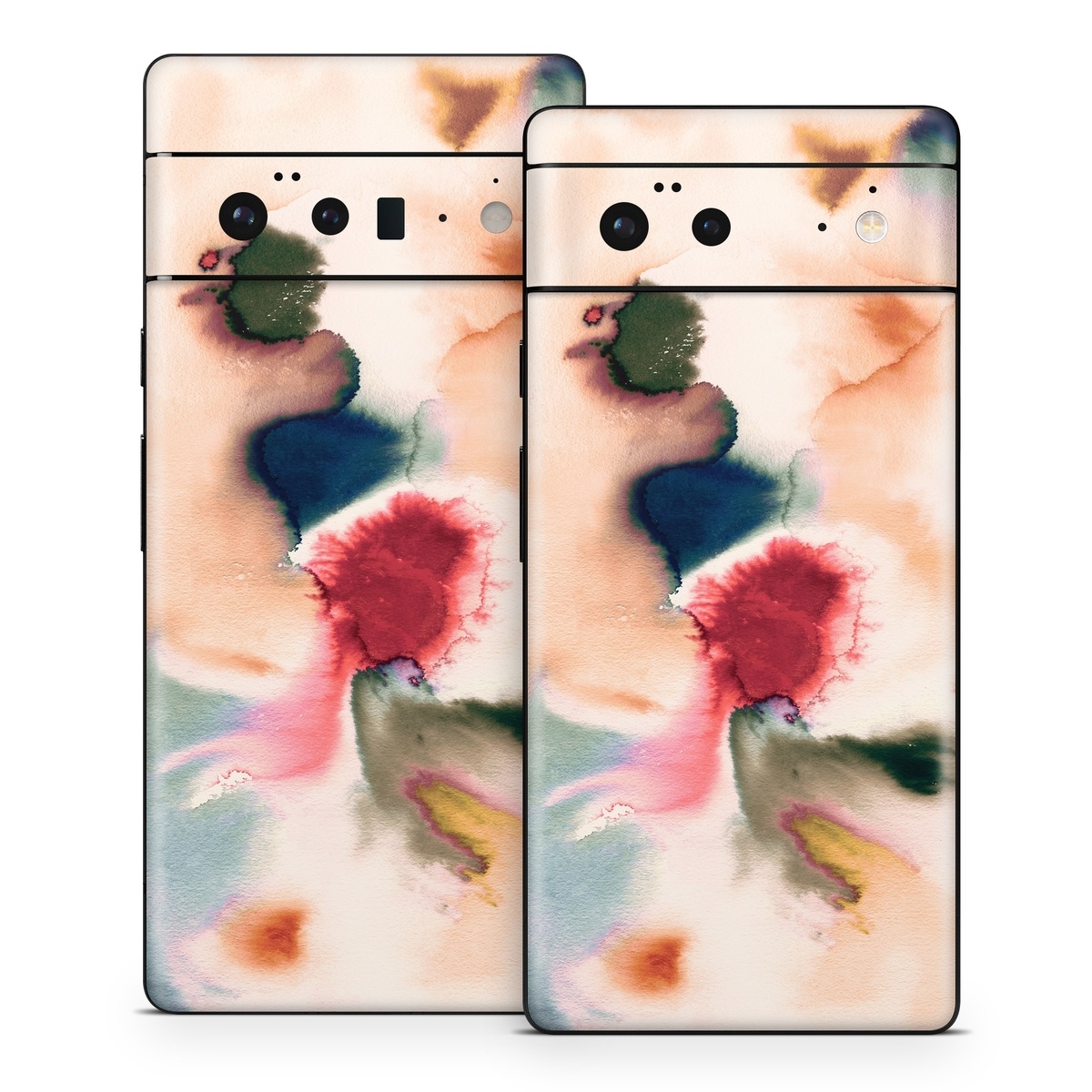 Google Pixel 6 Series Skin design of Petal, Pink, Creative arts, Plant, Tints and shades, Art, Pattern, Porcelain, Close-up, Natural material, with white, blue, red, brown, orange, yellow, green colors
