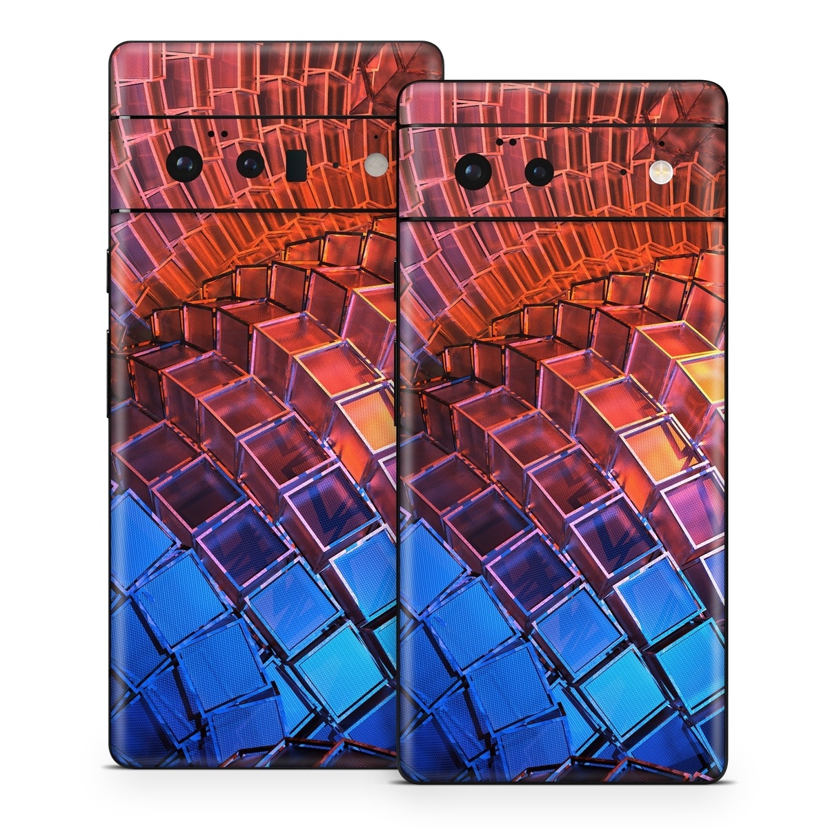 Google Pixel 6 Series Skin design of Blue, Red, Orange, Light, Pattern, Architecture, Design, Fractal art, Colorfulness, Psychedelic art, with black, red, blue, purple, gray colors