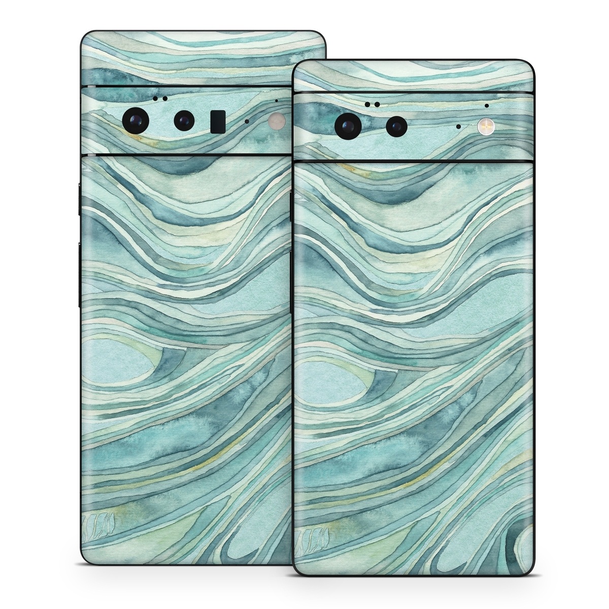 Google Pixel 6 Series Skin design of Aqua, Blue, Pattern, Turquoise, Teal, Water, Design, Line, Wave, Textile, with gray, blue colors