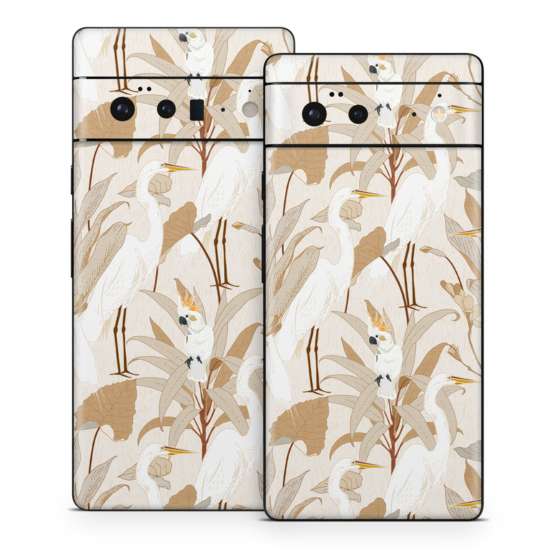 Google Pixel 6 Series Skin design of Plant, Branch, Organism, Twig, Art, Fawn, Painting, Tail, Pattern, Illustration, with white, brown, gray, yellow, orange colors