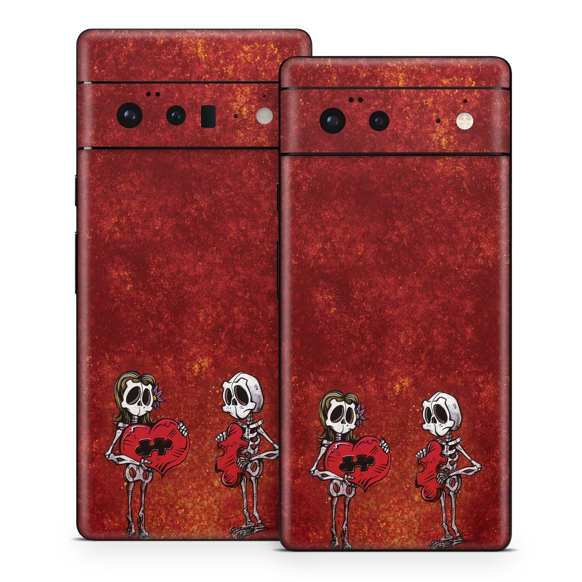 Google Pixel 6 Series Skin design of Font, Tints and shades, Bone, Art, Skull, Pattern, Creative arts, Carmine, Visual arts, Rectangle, with white, black, gray, brown, red, yellow, orange colors