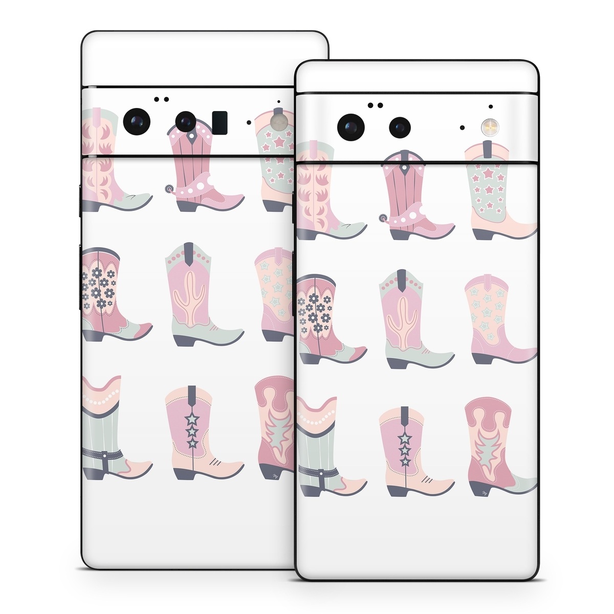 Google Pixel 6 Series Skin design of Footwear, Shoe, White, Durango boot, Product, Fashion, Textile, Pink, Font, Red, with pink, white, blue, brown colors