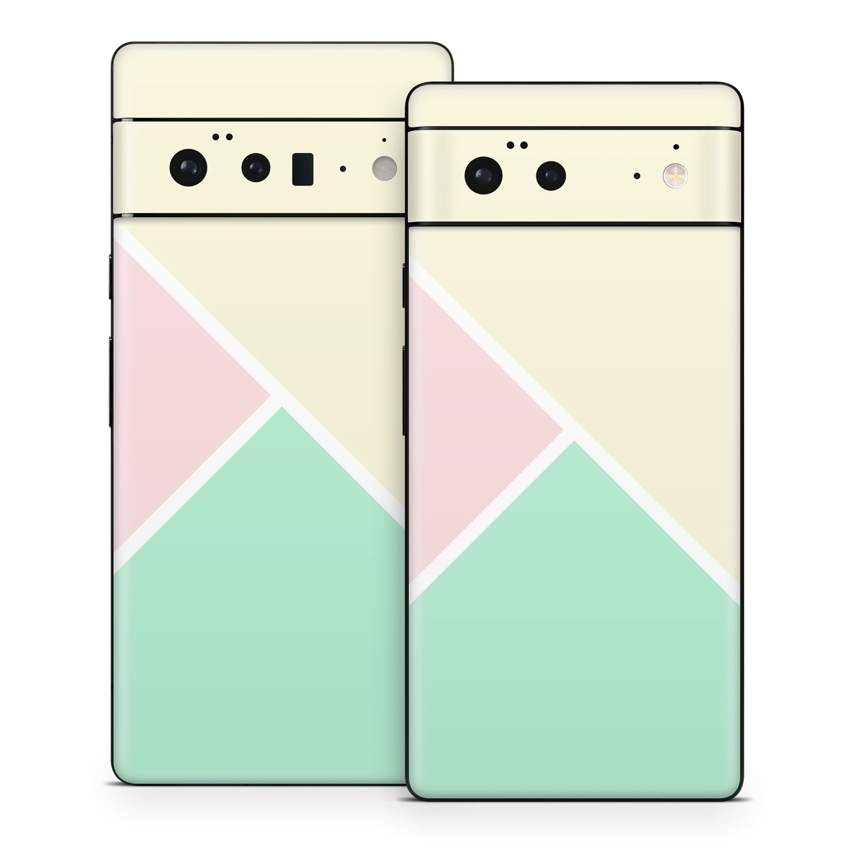 Google Pixel 6 Series Skin design of Green, Aqua, Turquoise, Blue, Pink, Yellow, Line, Teal, Pattern, Design, with yellow, pink, green colors