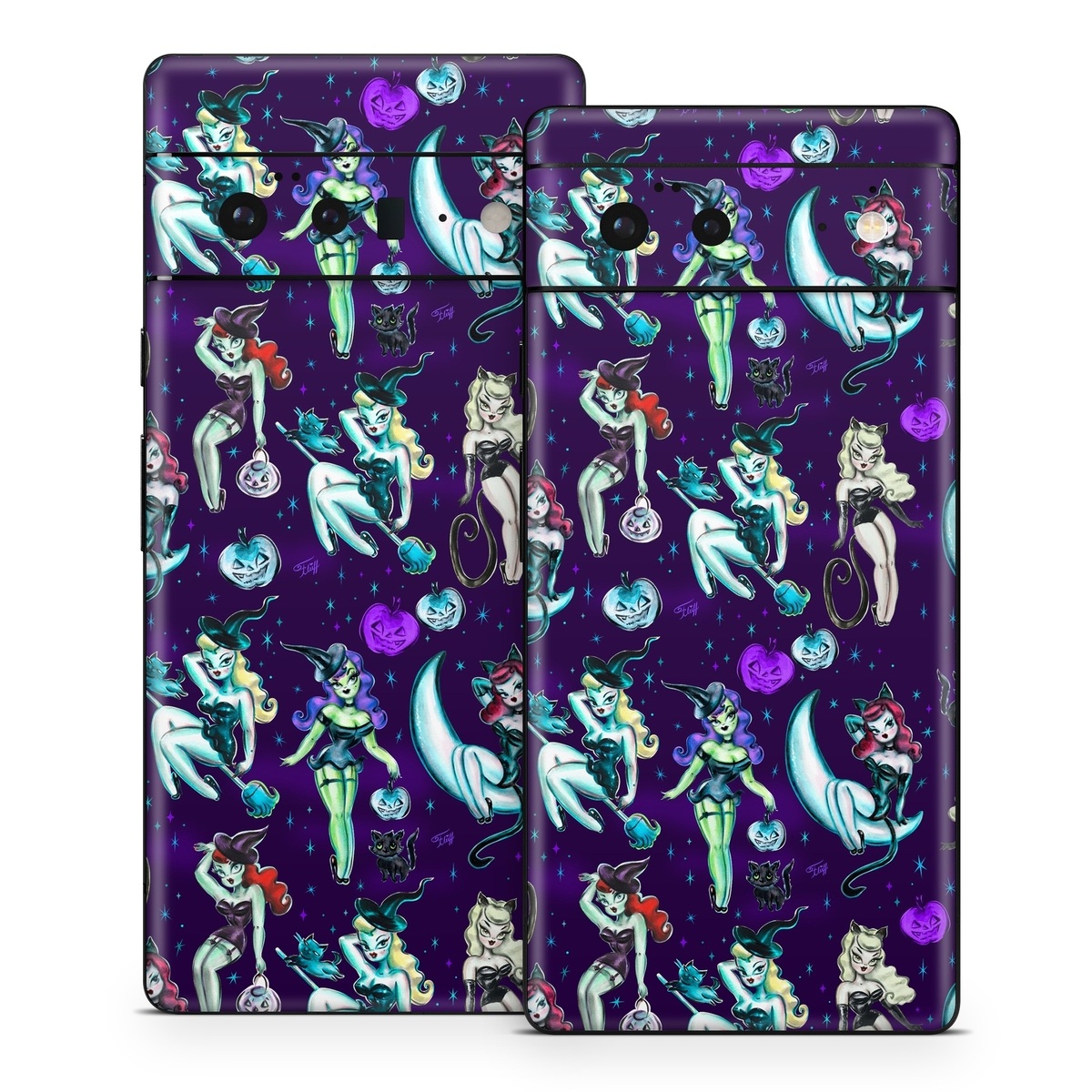 Google Pixel 6 Series Skin design of Illustration, Cartoon, Violet, Art, Fictional character, Graphic design, Fiction, Visual arts, Style, Graphics, with blue, green, white, yellow, red, purple colors