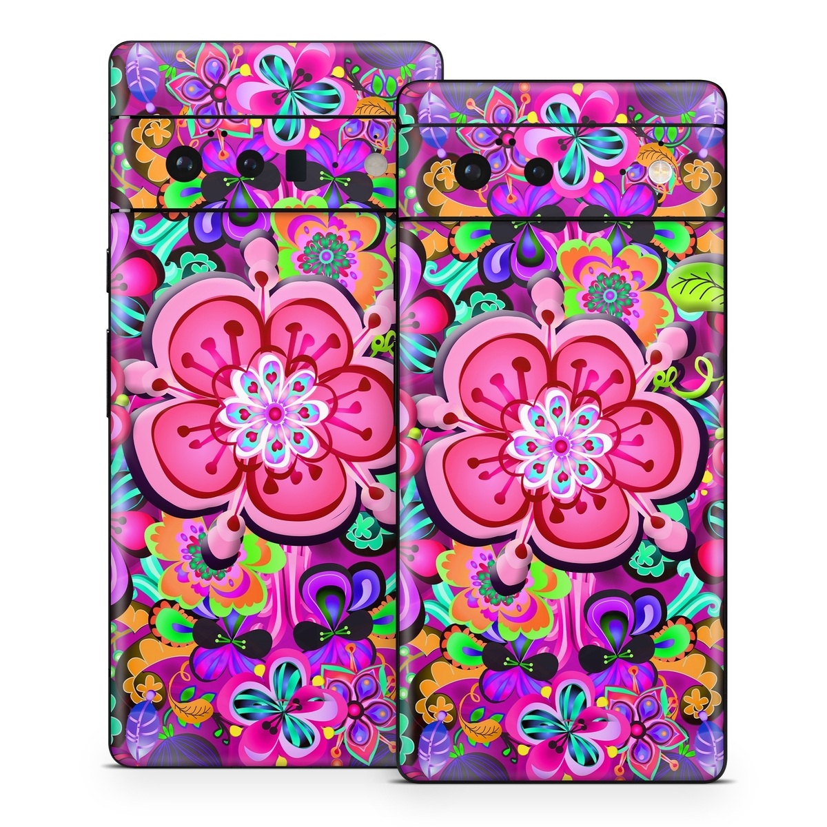 Google Pixel 6 Series Skin design of Pattern, Pink, Design, Textile, Magenta, Art, Visual arts, Paisley, with purple, black, red, gray, blue colors