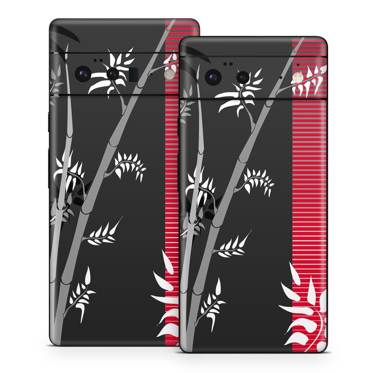 Google Pixel 6 Series Skin design of Tree, Branch, Plant, Graphic design, Bamboo, Illustration, Plant stem, Black-and-white, with black, red, gray, white colors