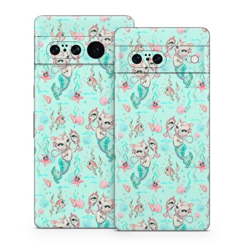 Merkittens with Pearls Aqua Google Pixel 7 Series Skin