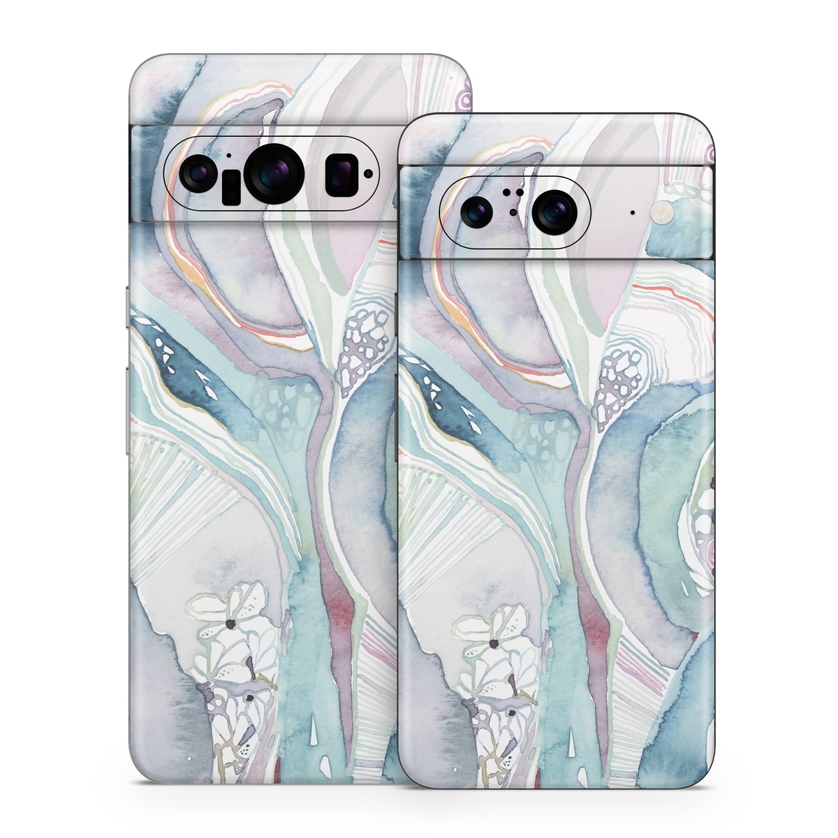 Google Pixel 8 Series Skin design of Watercolor paint, Plant, Art, Illustration, Flower, with blue, purple, pink, red, orange colors