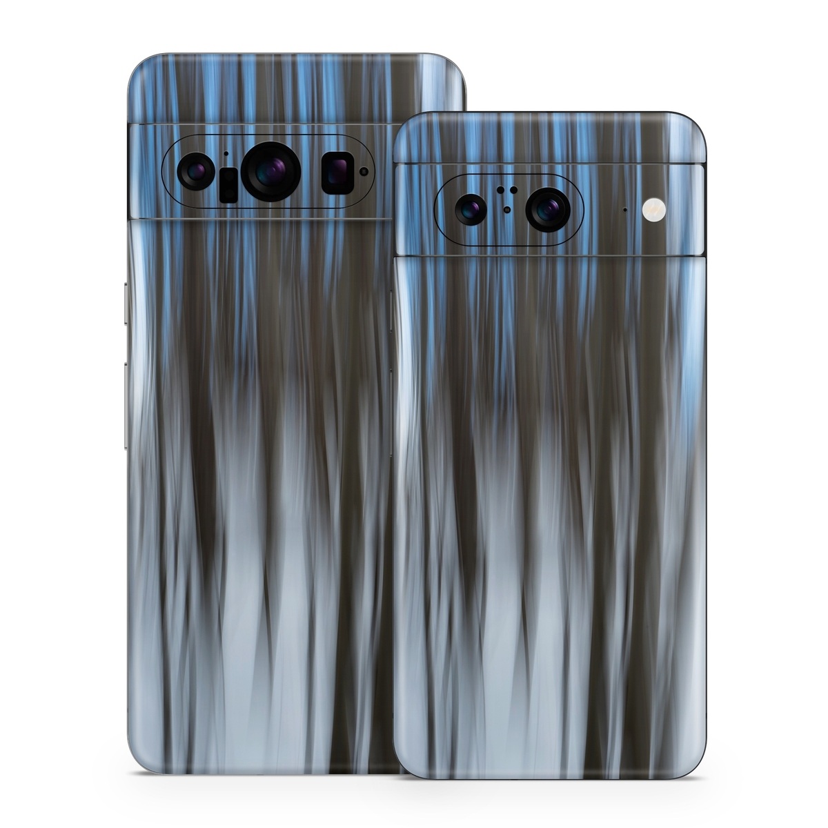 Google Pixel 8 Series Skin design of Water, Blue, Natural environment, Tree, Forest, Line, Waterfall, Plant, Black-and-white, Reflection, with black, white, blue colors