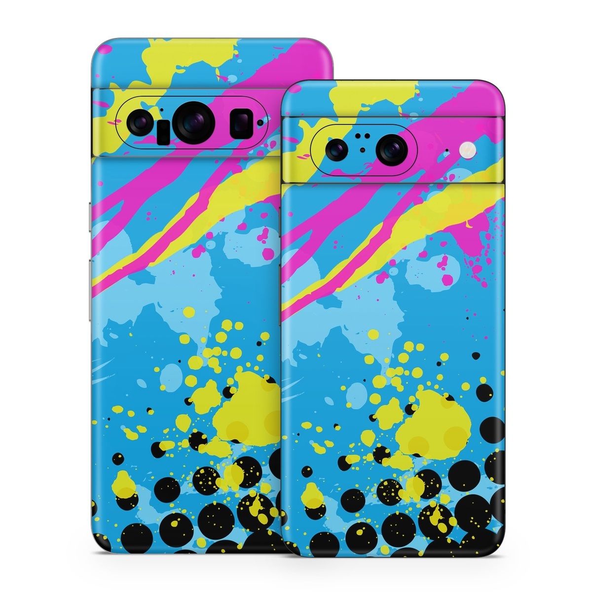 Google Pixel 8 Series Skin design of Blue, Colorfulness, Graphic design, Pattern, Water, Line, Design, Graphics, Illustration, Visual arts, with blue, black, yellow, pink colors
