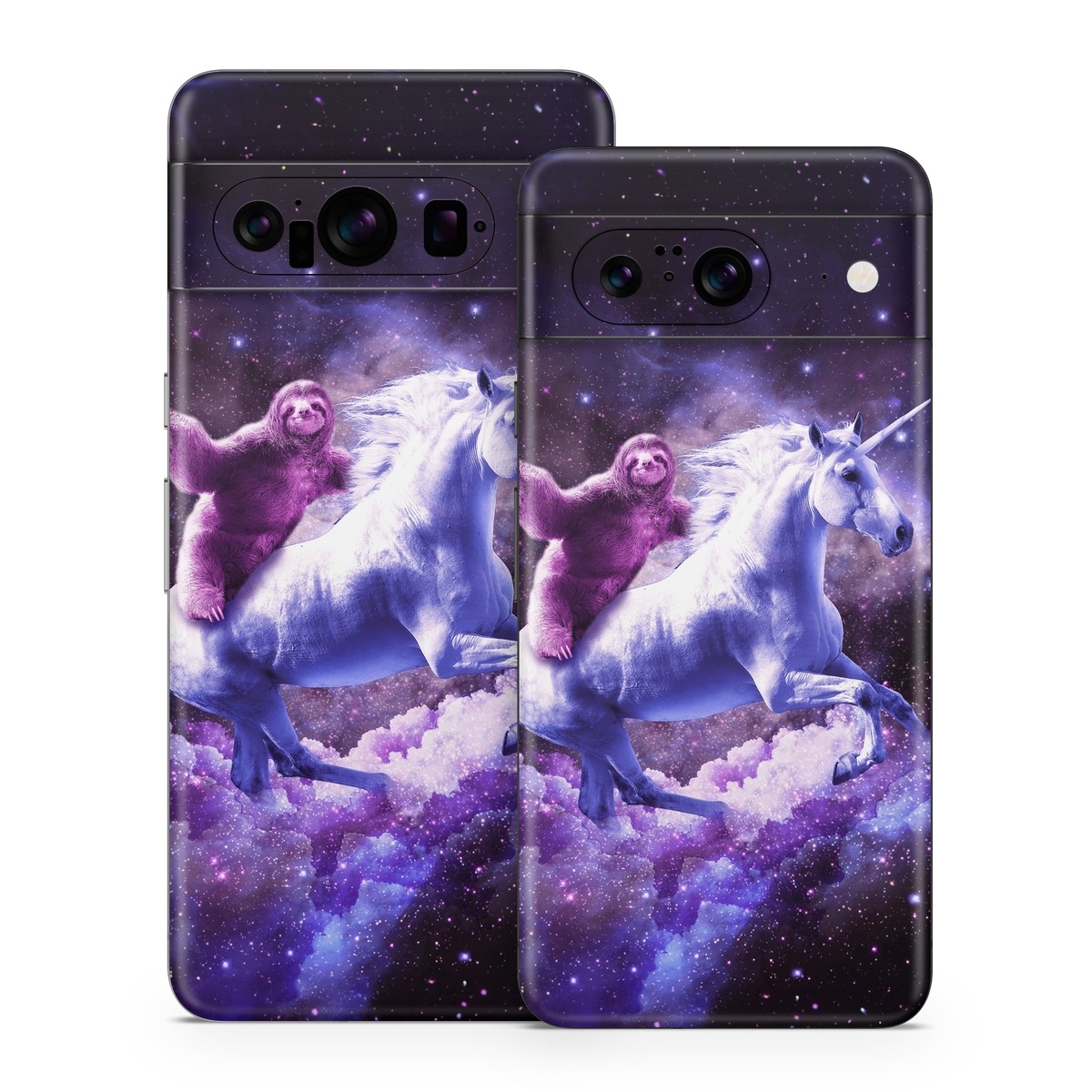Google Pixel 8 Series Skin design of Purple, Unicorn, Fictional character, Violet, Mythical creature, Illustration, Sky, Graphic design, Space, Constellation, with black, white, blue, purple, gray, brown colors