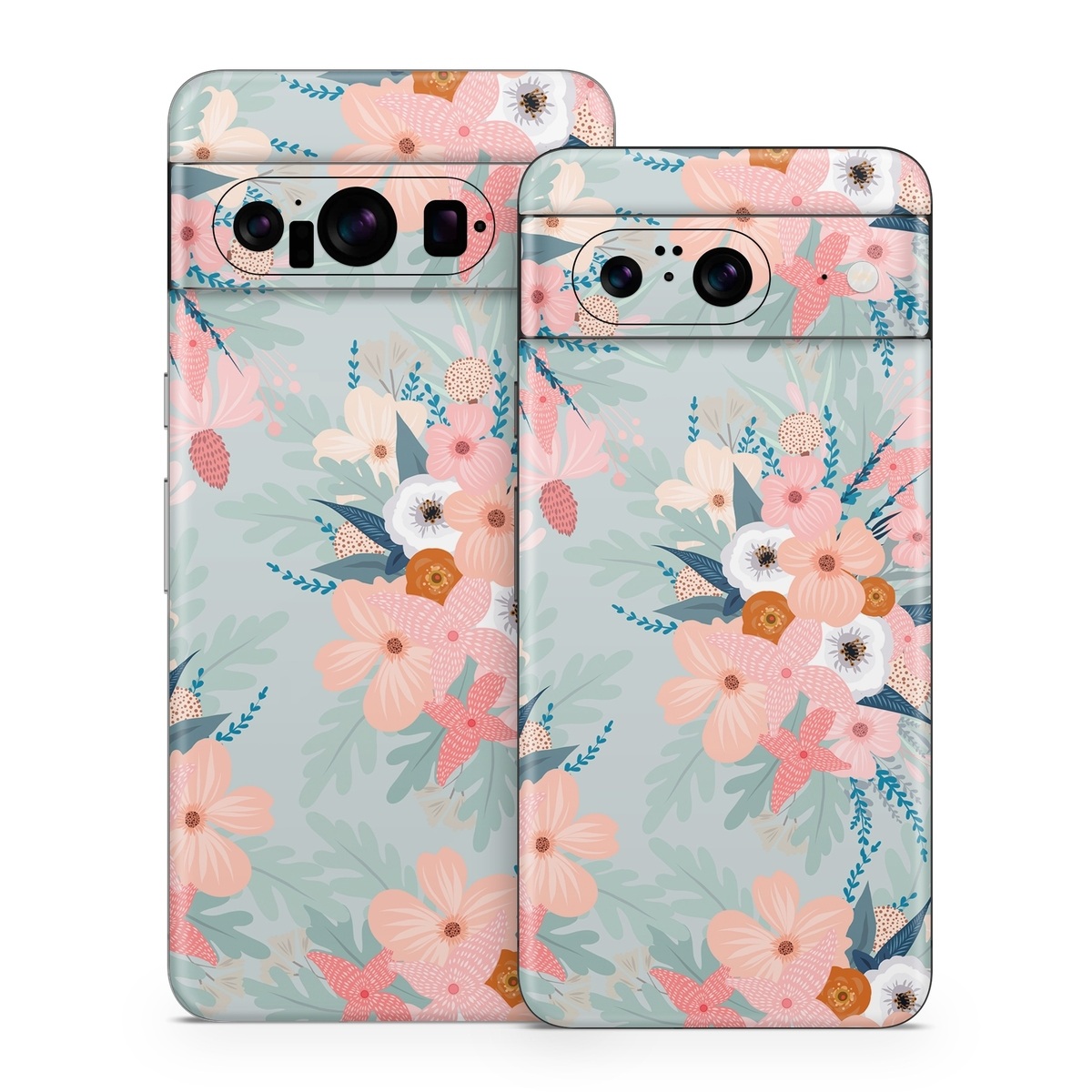 Google Pixel 8 Series Skin design of Pattern, Aqua, Wrapping paper, Textile, Design, Floral design, Wildflower, Plant, Pedicel, Blossom, with pink, red, blue, white colors