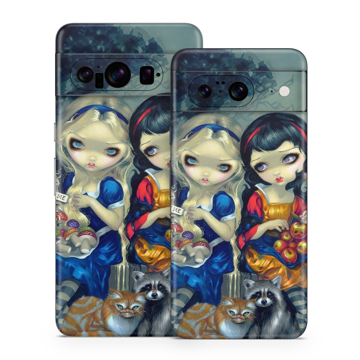 Google Pixel 8 Series Skin design of Doll, Cartoon, Illustration, Cat, Art, Fawn, Toy, Fictional character, Whiskers, with blue, yellow, red, orange, gray colors