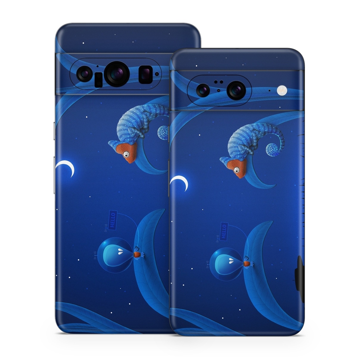 Google Pixel 8 Series Skin design of Organism, Astronomical object, Space, Illustration, Night, Graphics, with black, blue, orange colors