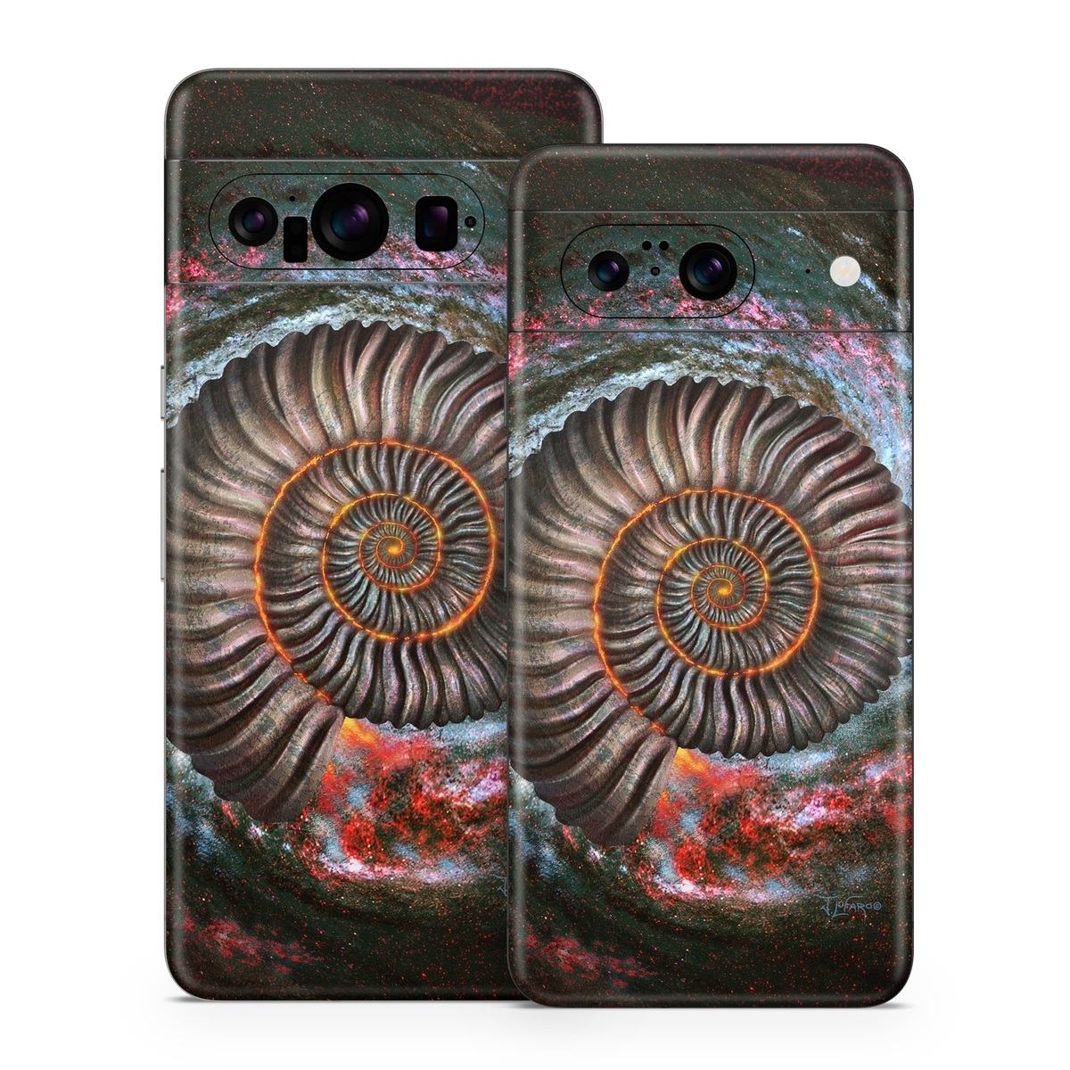 Google Pixel 8 Series Skin design of Spiral, Fractal art, Vortex, Circle, Art, Ammonoidea, with black, brown, red, white, blue, green colors