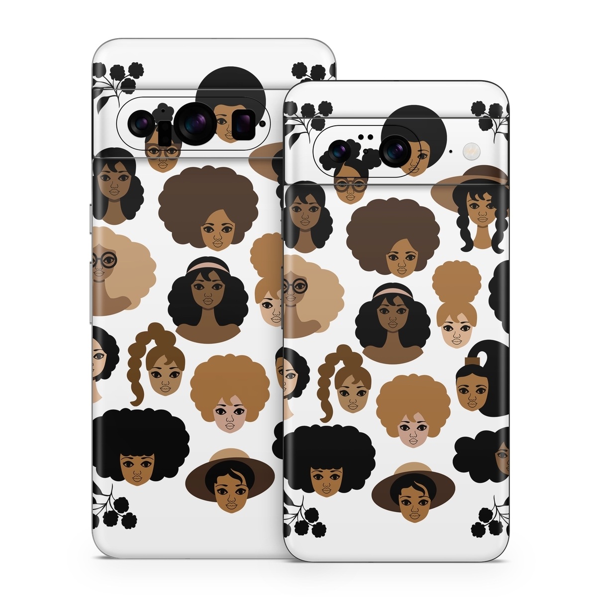 Google Pixel 8 Series Skin design of Hair, People, Facial expression, Hairstyle, Cartoon, Head, Afro, Clip art, Font, Black hair, with black, brown, white colors