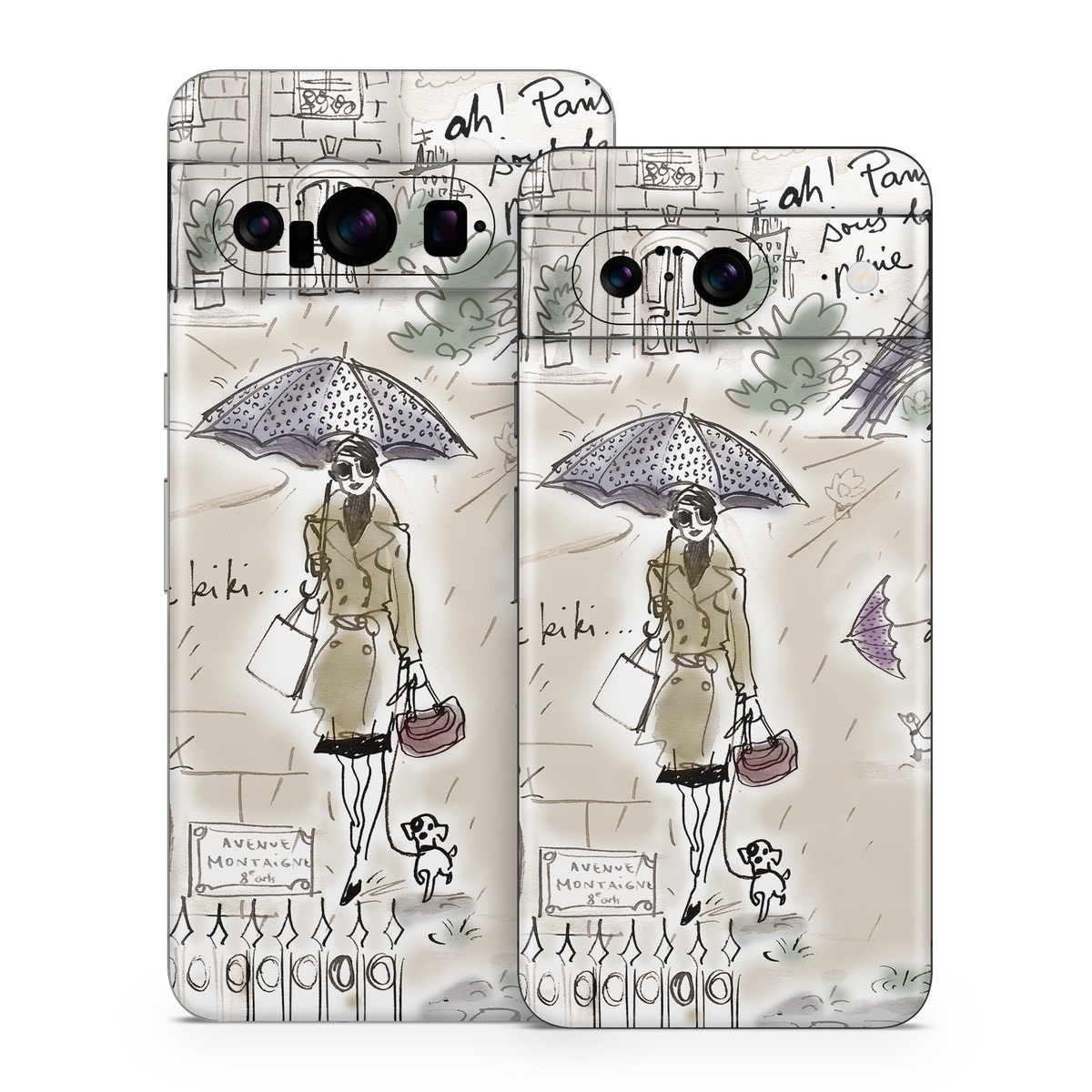 Google Pixel 8 Series Skin design of Cartoon, Umbrella, Illustration, Organism, Art, Fiction, Fictional character, with brown, gray, purple colors