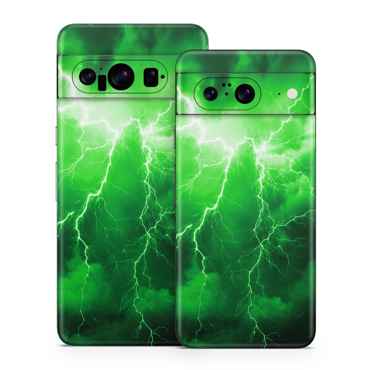 Google Pixel 8 Series Skin design of Water, Atmosphere, Thunder, Light, Green, Sky, Natural environment, Natural landscape, Electricity, Organism, with black, green colors