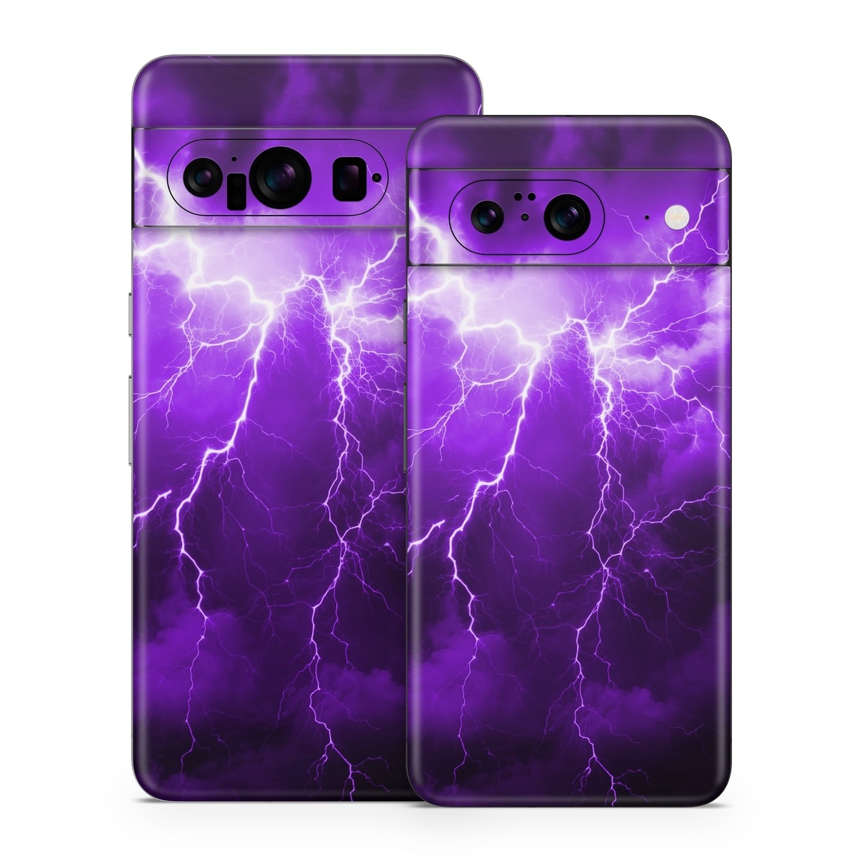 Google Pixel 8 Series Skin design of Sky, Lightning, Thunder, Atmosphere, Thunderstorm, Daytime, Purple, Light, Cloud, Nature, with black, purple colors