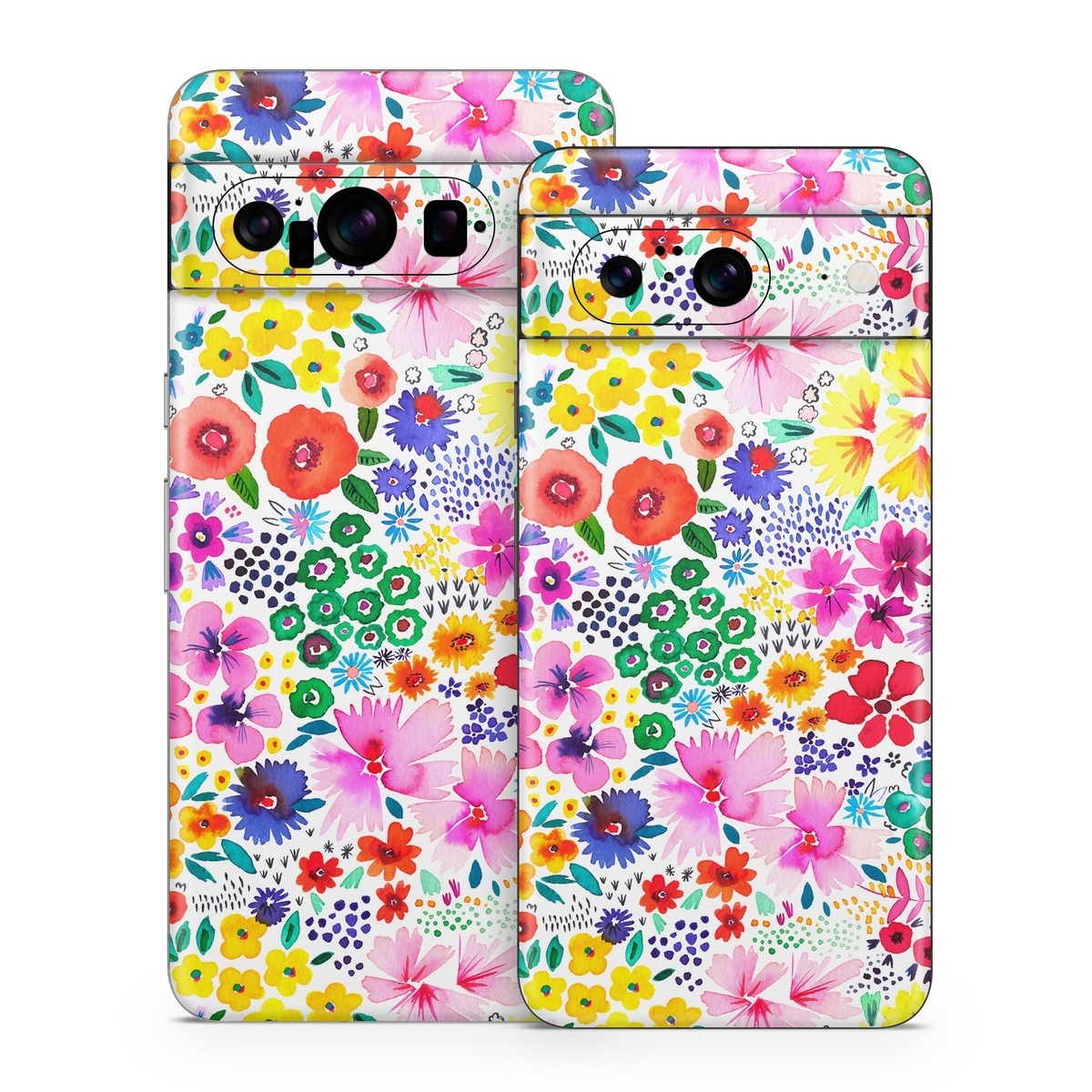 Google Pixel 8 Series Skin design of Colorfulness, Flower, Pink, Art, Magenta, Pattern, Creative arts, Petal, Symmetry, Electric blue, with white, pink, green, red, blue, purple, yellow, orange colors