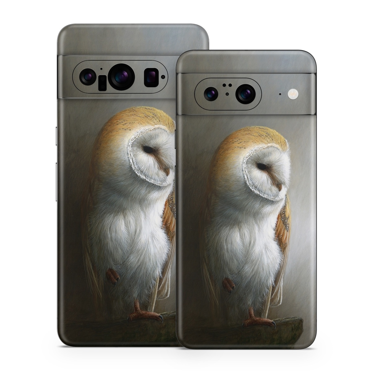 Google Pixel 8 Series Skin design of Barn owl, Owl, Bird, Bird of prey, Beak, Wildlife, with yellow, white, orange, brown colors