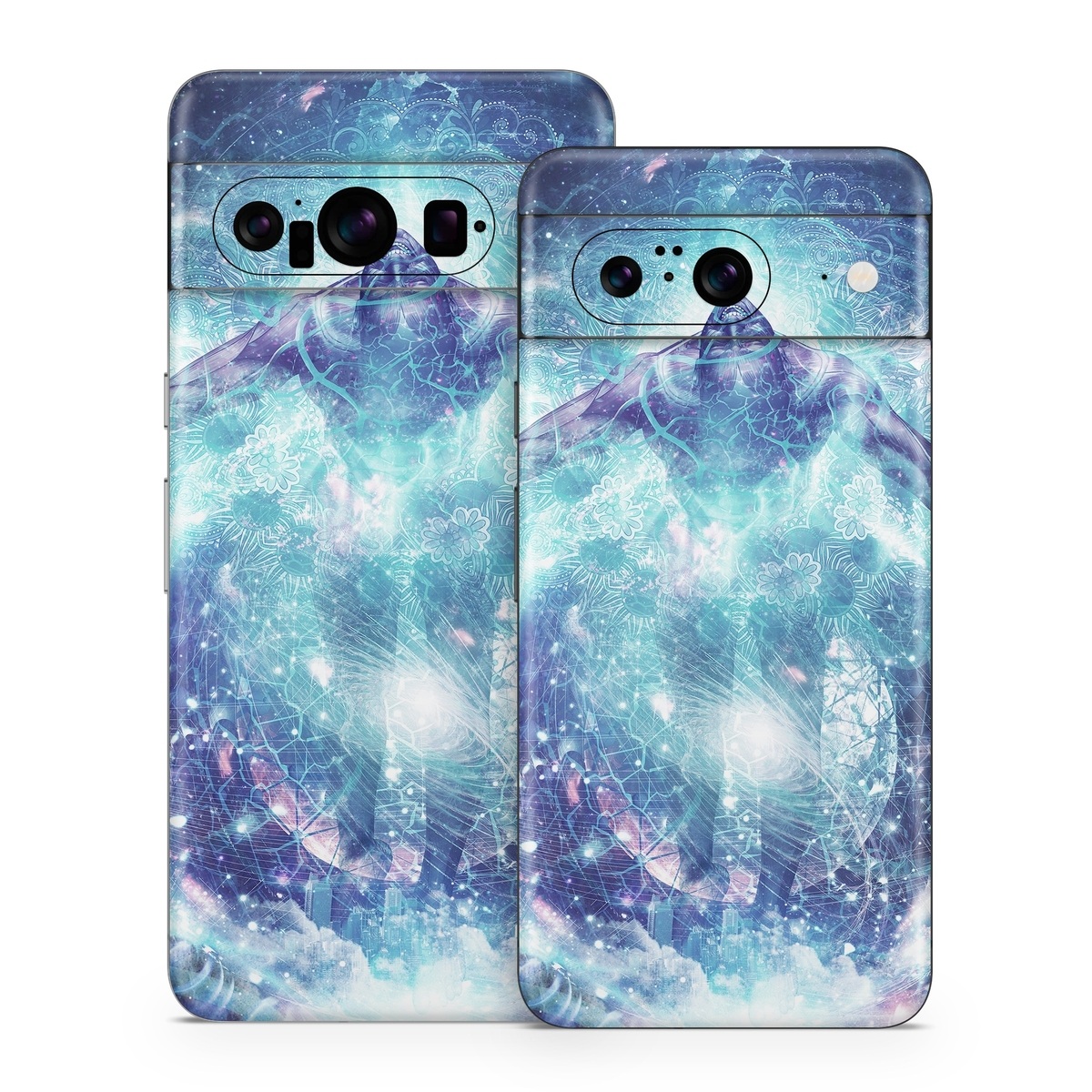 Google Pixel 8 Series Skin design of Outer space, Astronomical object, Universe, Space, Sky, Atmosphere, Fractal art, Nebula, Science, Star, with blue, black, red, yellow, white colors